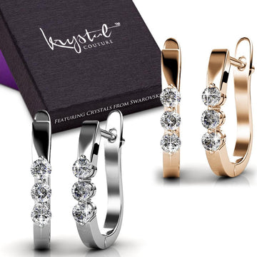 Boxed 2 Pairs Hoop Earrings Set Embellished with Swarovski® crystals - Brilliant Co