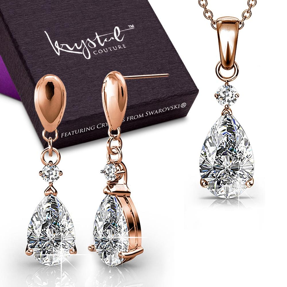 Boxed Pretty Anastacia Necklace And Earrings Set Rose Gold Embellished