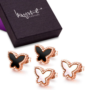 Boxed 2 Pairs Butterfly Silhouette Stud Earrings Set