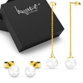Boxed 2 Pairs 18K Gold Pearl Earrings Set Embellished with Swarovski Pearls - Brilliant Co