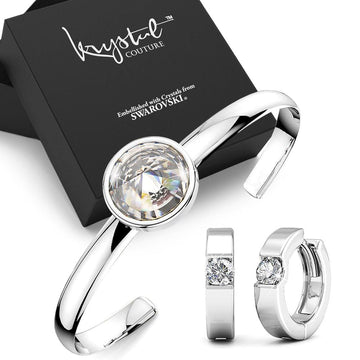 Boxed Modern Bangle and Earrings Set Embellished with Swarovski® Crystals
