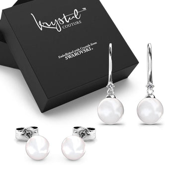 Boxed 2 Pairs of White Gold Earrings Set Embellished with Swarovski® Crystals - Brilliant Co