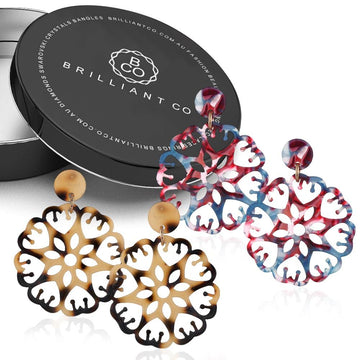 Boxed 2 Pairs Kaleidoscopic Acetone Statement Earrings Set