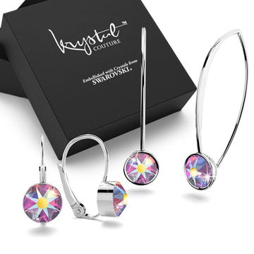 Boxed 2 pair Multi-colour Embellished with Crystals from Swarovski AB crystal White Gold Earrings