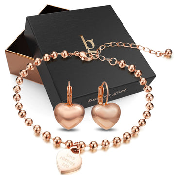 Boxed Heart Love Anklet and Leverback Earrings Set in Rose Gold