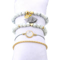 Boxed Bohemian Multi Layered Charm Bead Bracelet and Stud White Gold Plated Earrings Set - Grey