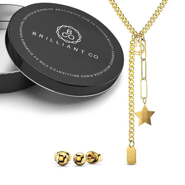 Boxed Star Tag Necklace with Ball Stud Earrings in Gold - Brilliant Co