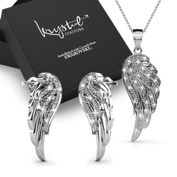 Boxed Fly High Wing White Gold Set Embellished with Swarovski® Crystals - Brilliant Co