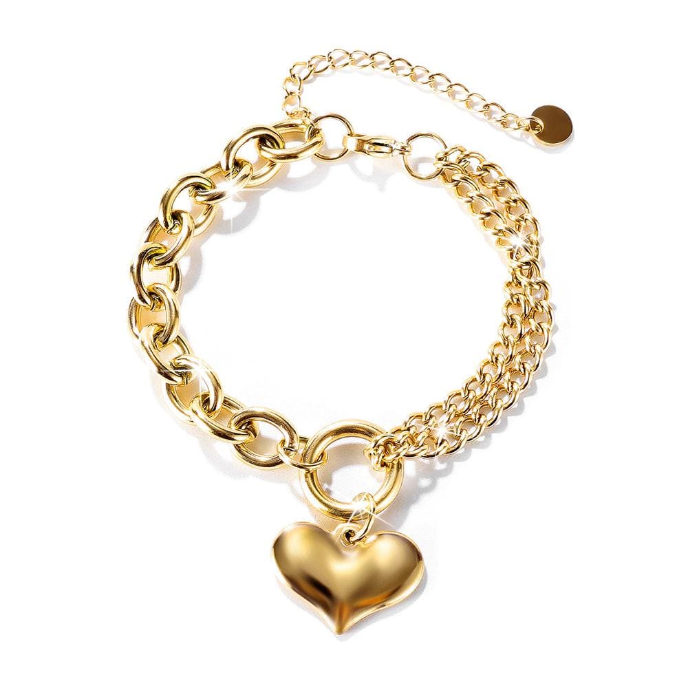 Boxed Lovely Heart Charm Dual Link Bracelet and Ruby Love Huggie Earrings Set in Gold