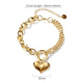 Boxed Lovely Heart Charm Dual Link Bracelet and Ruby Love Huggie Earrings Set in Gold