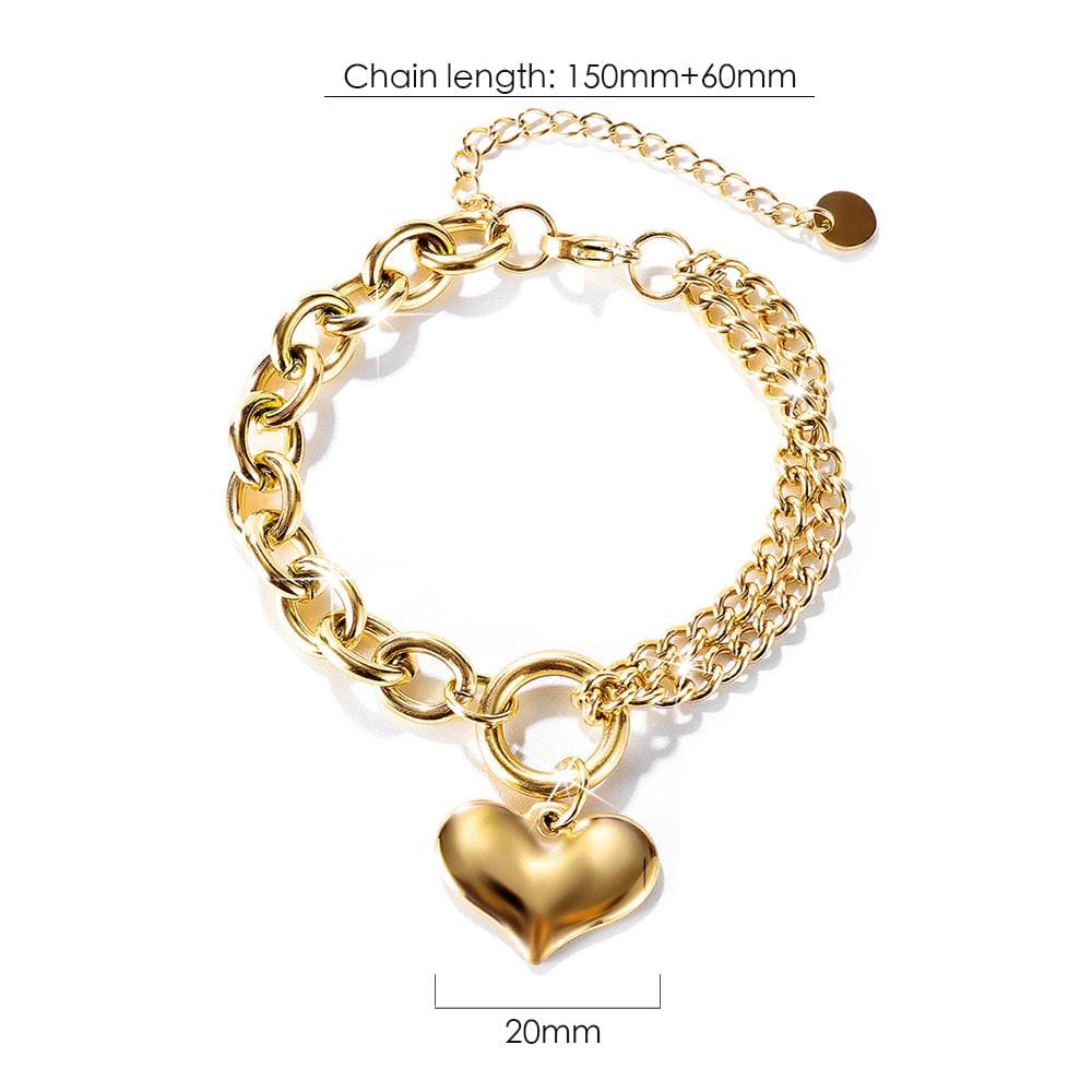 Boxed Lovely Heart Charm Dual Link Bracelet and Ruby Love Huggie Earrings Set in Gold