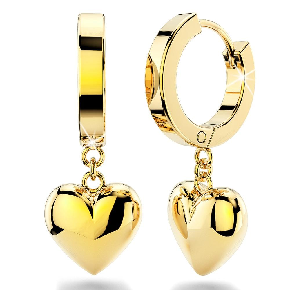 Boxed Lovely Heart Charm Dual Link Bracelet and Ruby Love Huggie Earrings Set in Gold