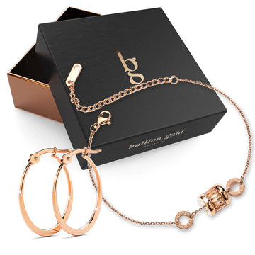 Boxed Minimalist BVLOVED Champagne Crystal Charm Bracelet & Sexy Oval Hoop Earrings Set