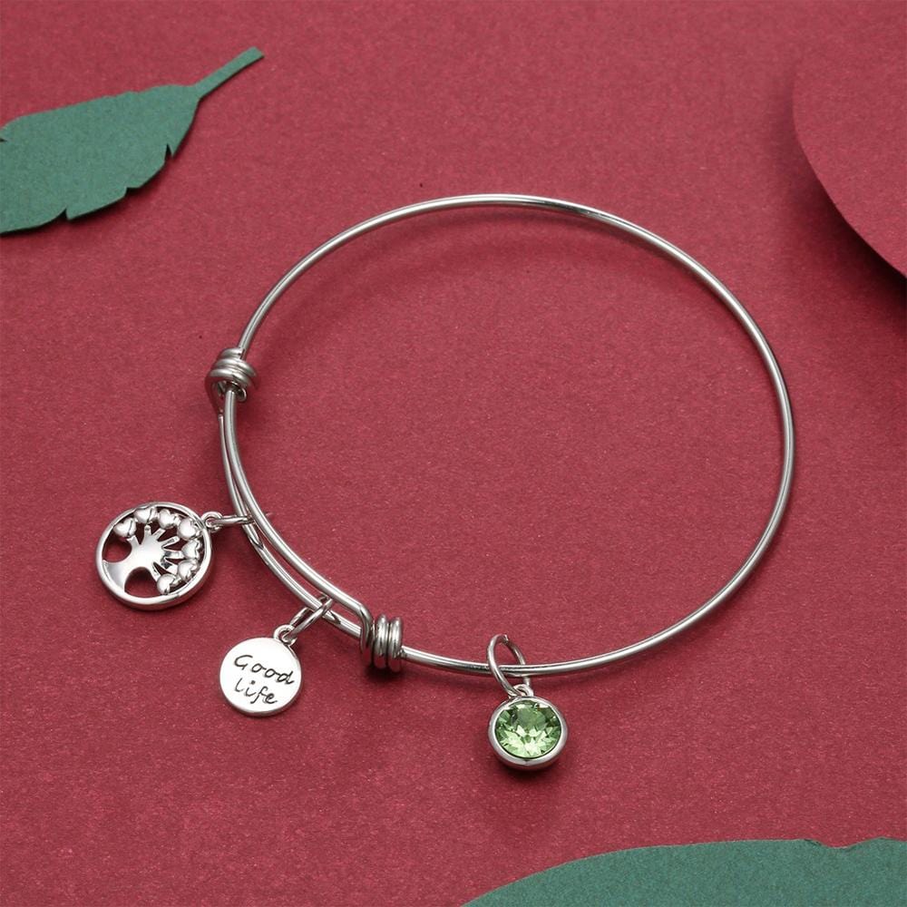 Boxed Inspiring Tree of Life Adjustable Bangle & Opulence Earrings in White Gold Embellished With Swarovski® Crystals Set