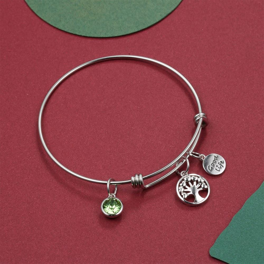 Boxed Inspiring Tree of Life Adjustable Bangle & Opulence Earrings in White Gold Embellished With Swarovski® Crystals Set