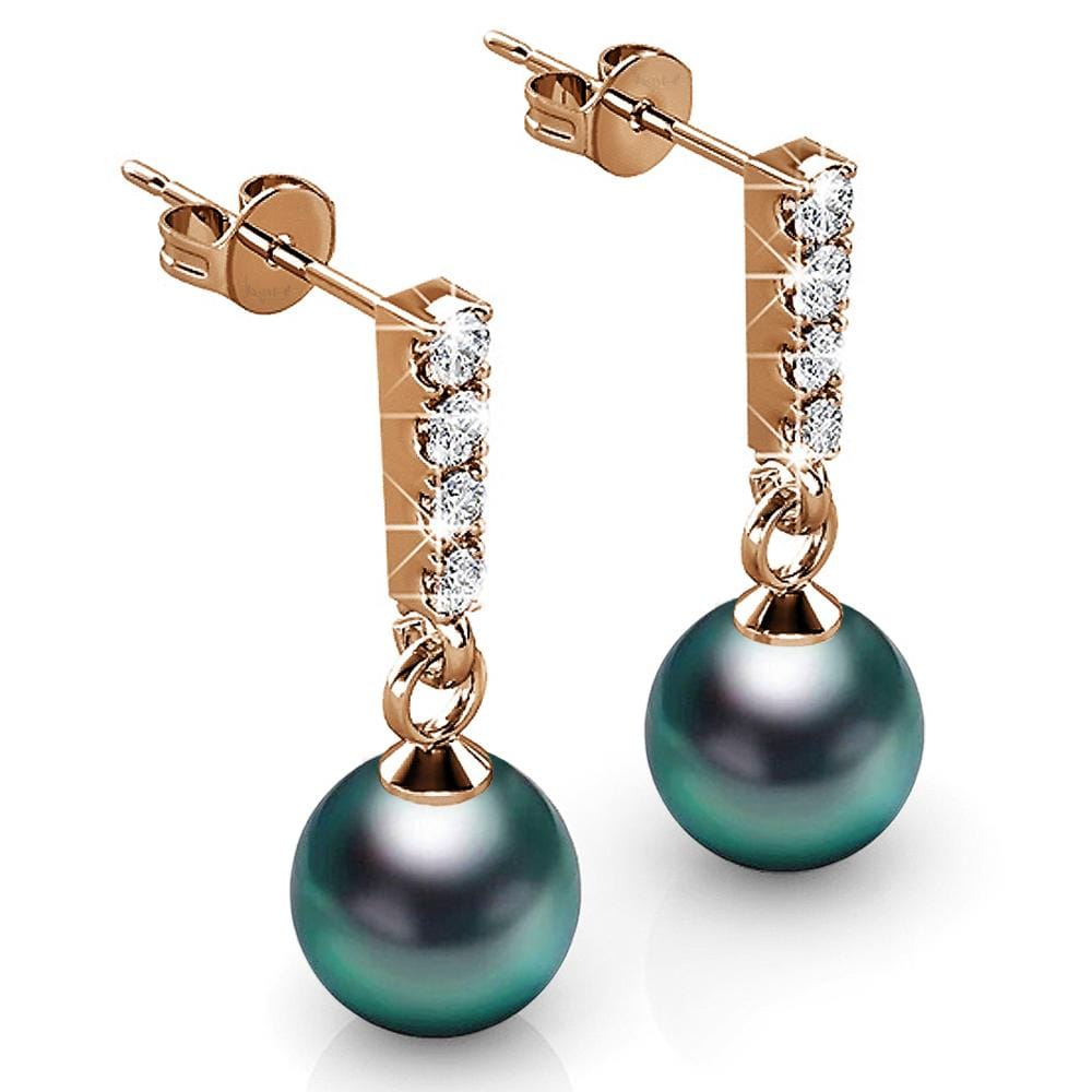 Boxed 2 Pairs Lustrous Earrings Set Embellished with Swarovski® Crystal Iridescent Tahitian Look Pearls in Rose Gold - Brilliant Co