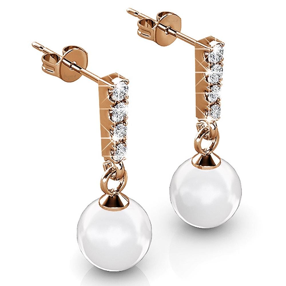 Boxed 2 Pairs Lustrous Earrings Set Embellished with Swarovski® Crystal Iridescent Tahitian Look Pearls in Rose Gold - Brilliant Co