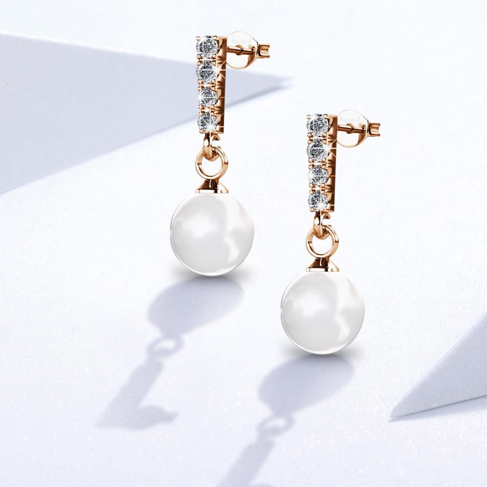 Boxed 2 Pairs Lustrous Earrings Set Embellished with Swarovski® Crystal Iridescent Tahitian Look Pearls in Rose Gold - Brilliant Co