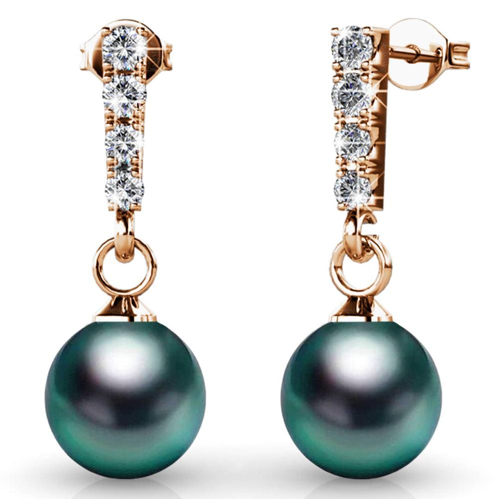 Boxed 2 Pairs Lustrous Earrings Set Embellished with Swarovski® Crystal Iridescent Tahitian Look Pearls in Rose Gold - Brilliant Co