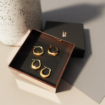 Boxed 2 Pairs of Ava Sierra Titanium Earrings Set in Gold
