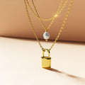 Boxed Dainty Lock Earrings and Pearl Necklace Set in Gold