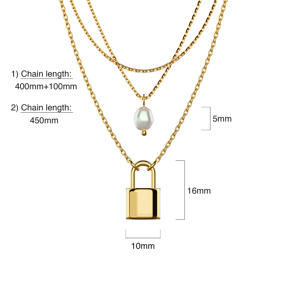 Boxed Dainty Lock Earrings and Pearl Necklace Set in Gold