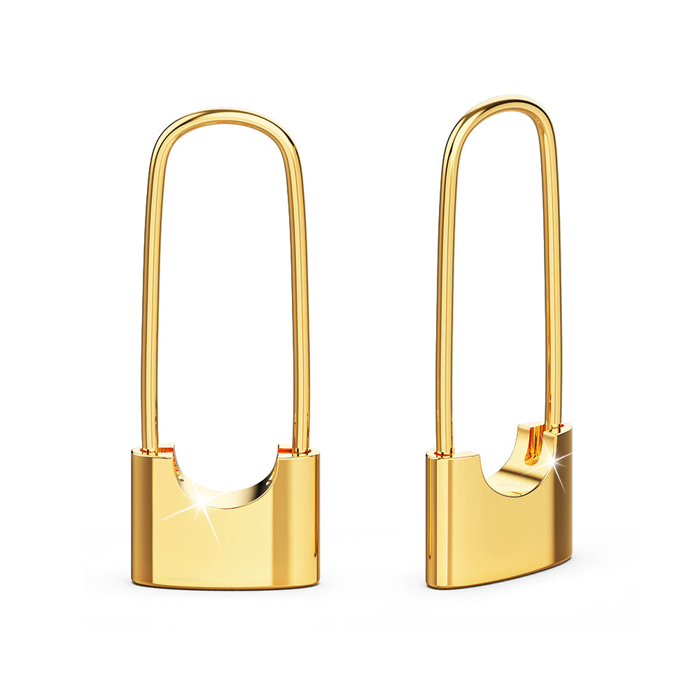 Boxed Dainty Lock Earrings and Pearl Necklace Set in Gold