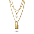 Boxed Dainty Lock Earrings and Pearl Necklace Set in Gold