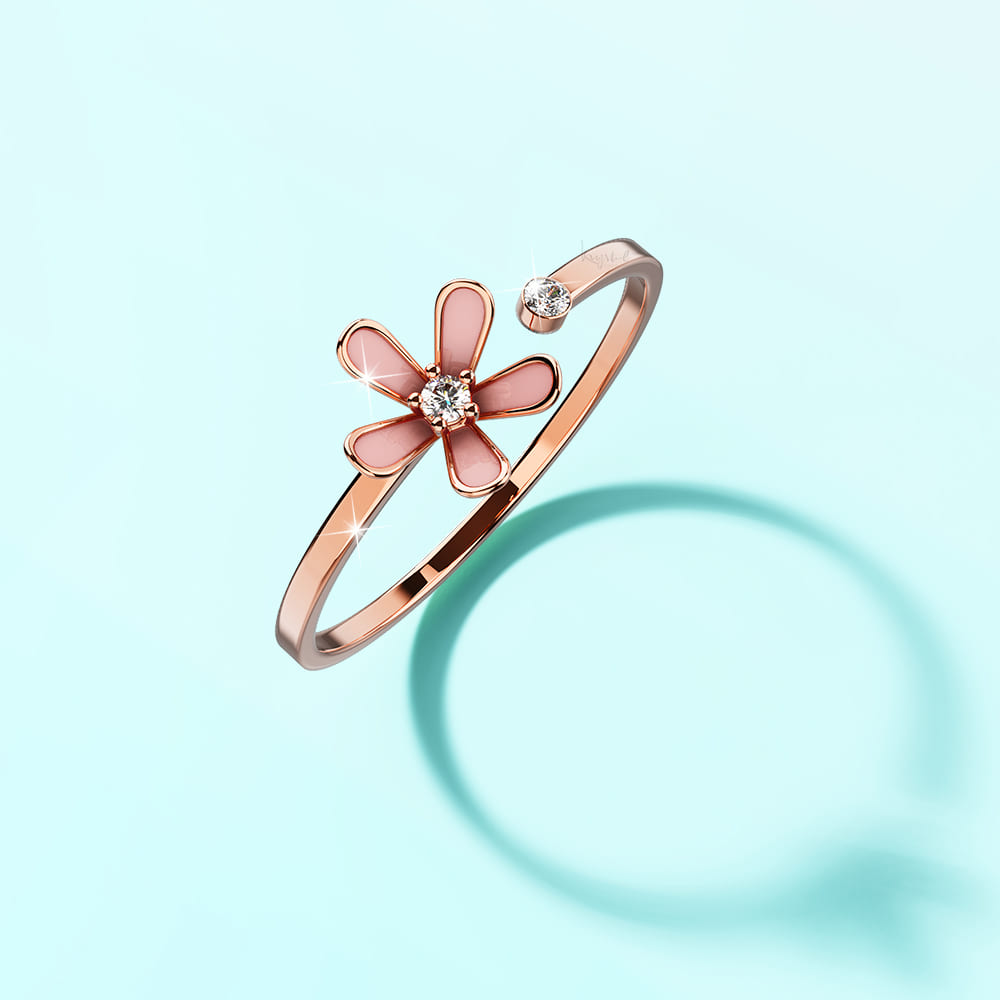 Boxed Petalia Pink Ring and Bracelet Featured Swarovski® Crystals in Rose Gold