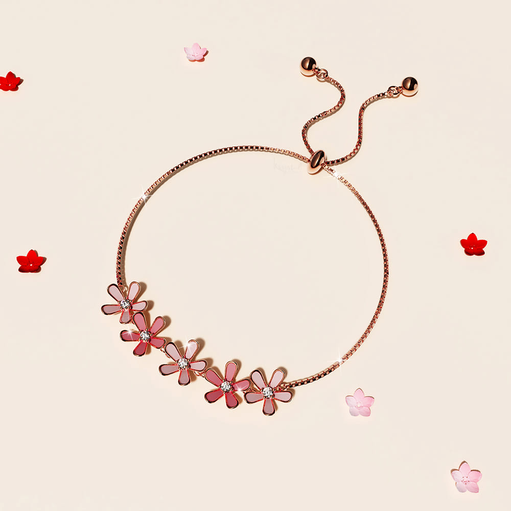 Boxed Petalia Pink Ring and Bracelet Featured Swarovski® Crystals in Rose Gold
