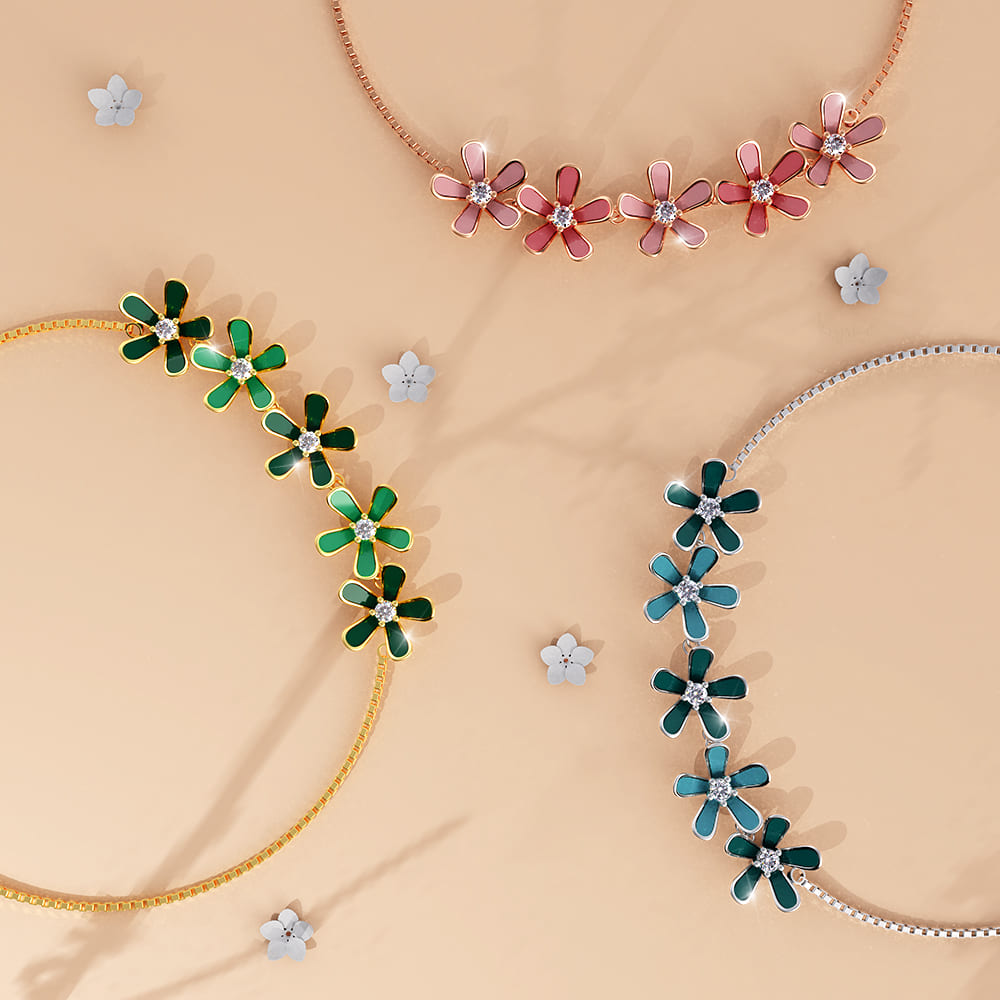 Boxed Petalia Pink Ring and Bracelet Featured Swarovski® Crystals in Rose Gold