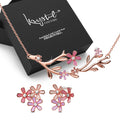 Boxed Petalia Pink Stud Earrings and Necklace Featured Swarovski® Crystals in Rose Gold