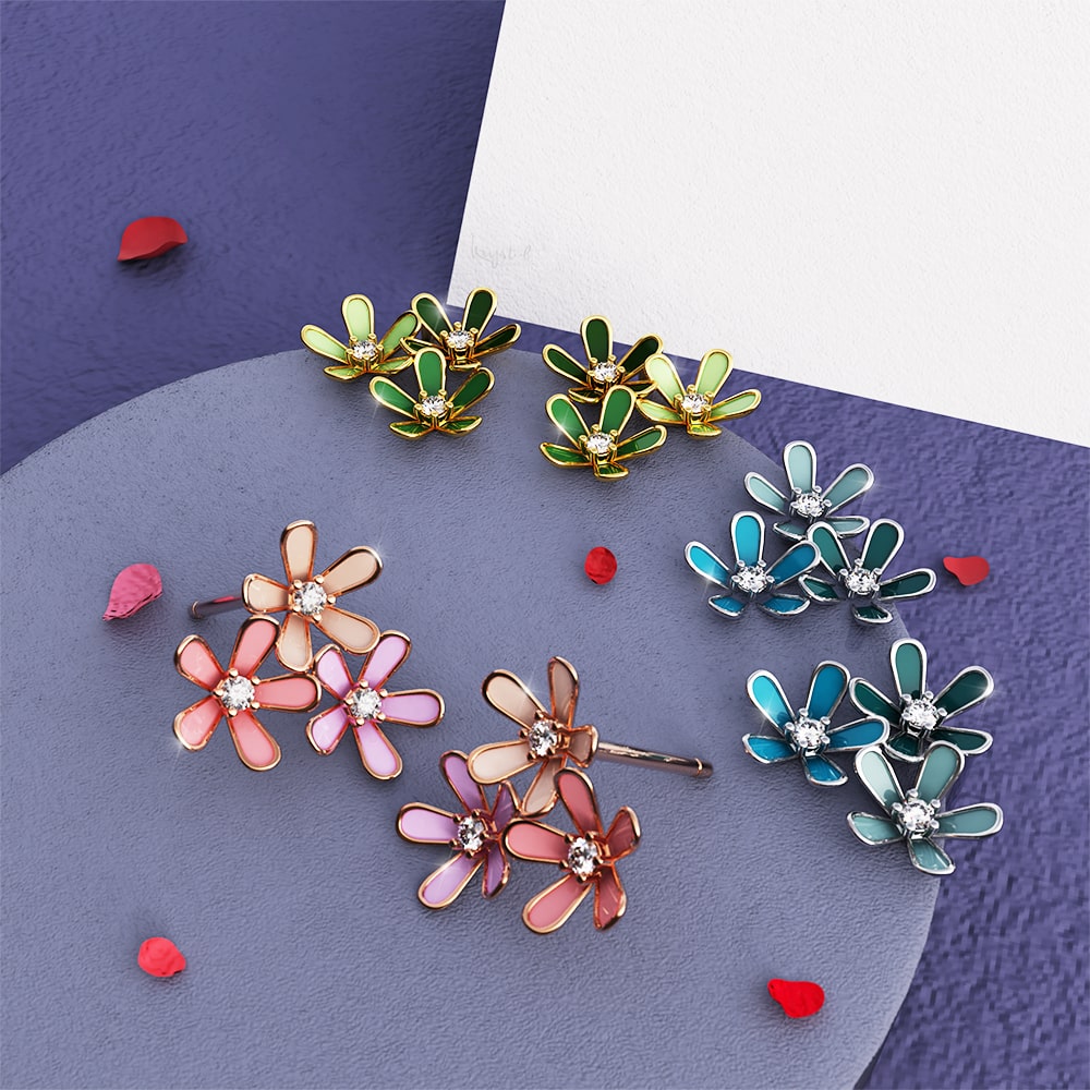 Boxed Petalia Pink Stud Earrings and Necklace Featured Swarovski® Crystals in Rose Gold