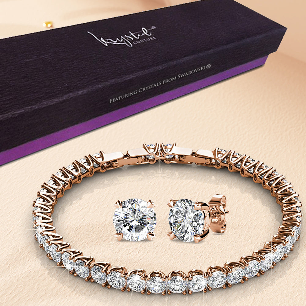 Boxed Tiffany Bracelet and Earrings Set Embellished with SWAROVSKI® Cr