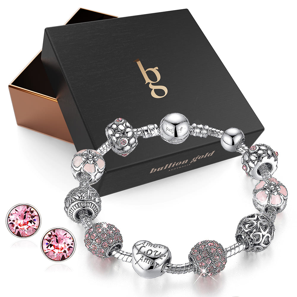 Boxed Pandora Inspired Full Set Beaded Charm Bracelet