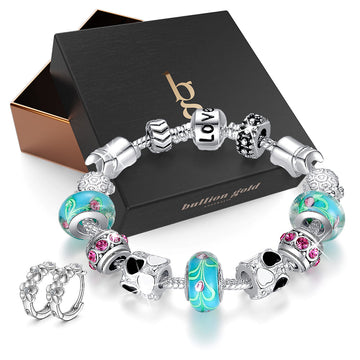 Boxed Pandora Inspired Full Set Beaded Charm Bracelet