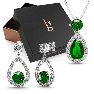 Boxed Bloom Emerald Created Diamonds Necklace and Earrings set