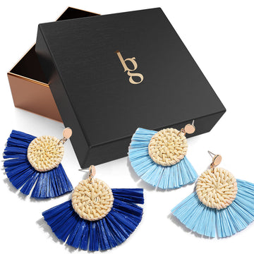 Boxed 2 Pairs of Raffia Earrings Set