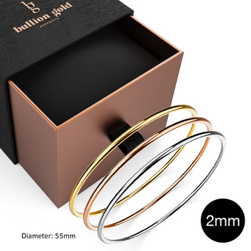 Boxed 3 pcs Tritone Gold Solid Golf Bangle 2mm Set