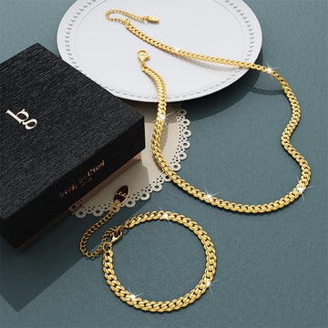 Boxed Cuban Chain Necklace and Bracelet Set