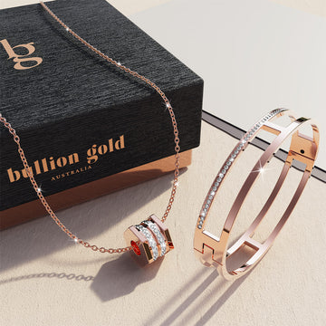 Boxed Carrie Glitz Bangle and Necklace Set In Rose Gold