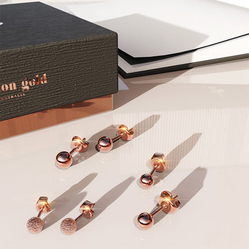 Boxed Back to Basic 3 Pair Stud Earrings Set in Rose Gold