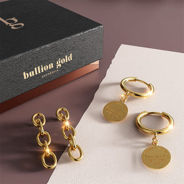Boxed 2 Pairs of Modern Earrings Set In Gold