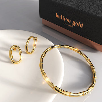 Boxed Tropical Gold Bangle And Earrings Set