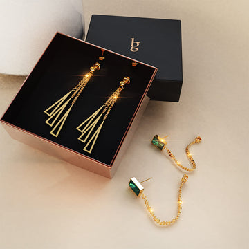 Boxed Gold Layered Dangly Earrings Set