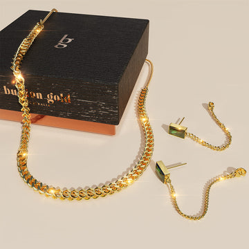 Boxed Chain Earrings & Necklace Set In Gold