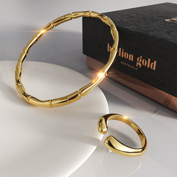 Boxed Simplistic Gold Bracelet & Ring Set