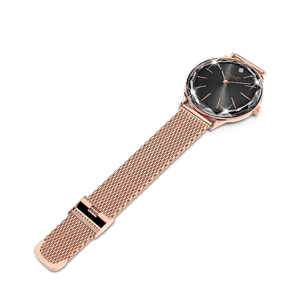 Krystal Couture Geometric Mineral Glass Feat Swarovski® Crystal Watch Rose Gold Black - Brilliant Co