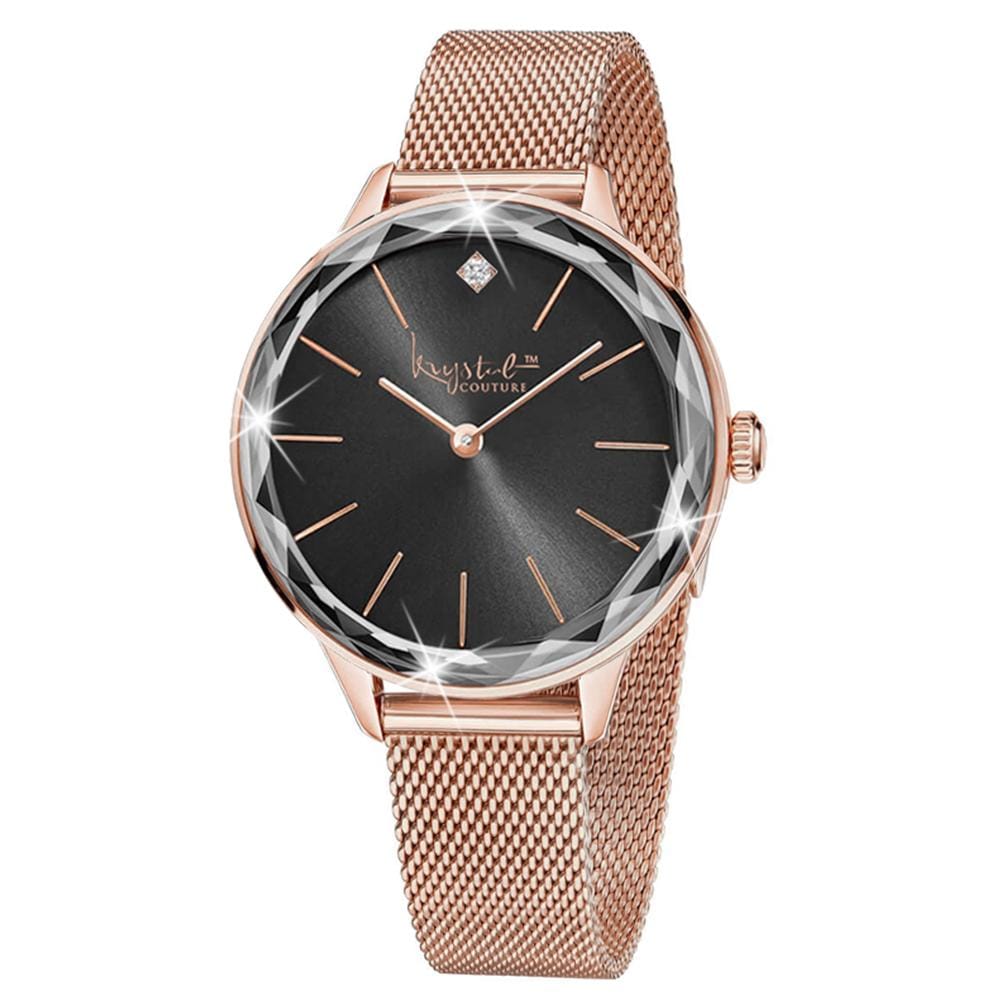 Krystal Couture Geometric Mineral Glass Feat Swarovski® Crystal Watch Rose Gold Black - Brilliant Co
