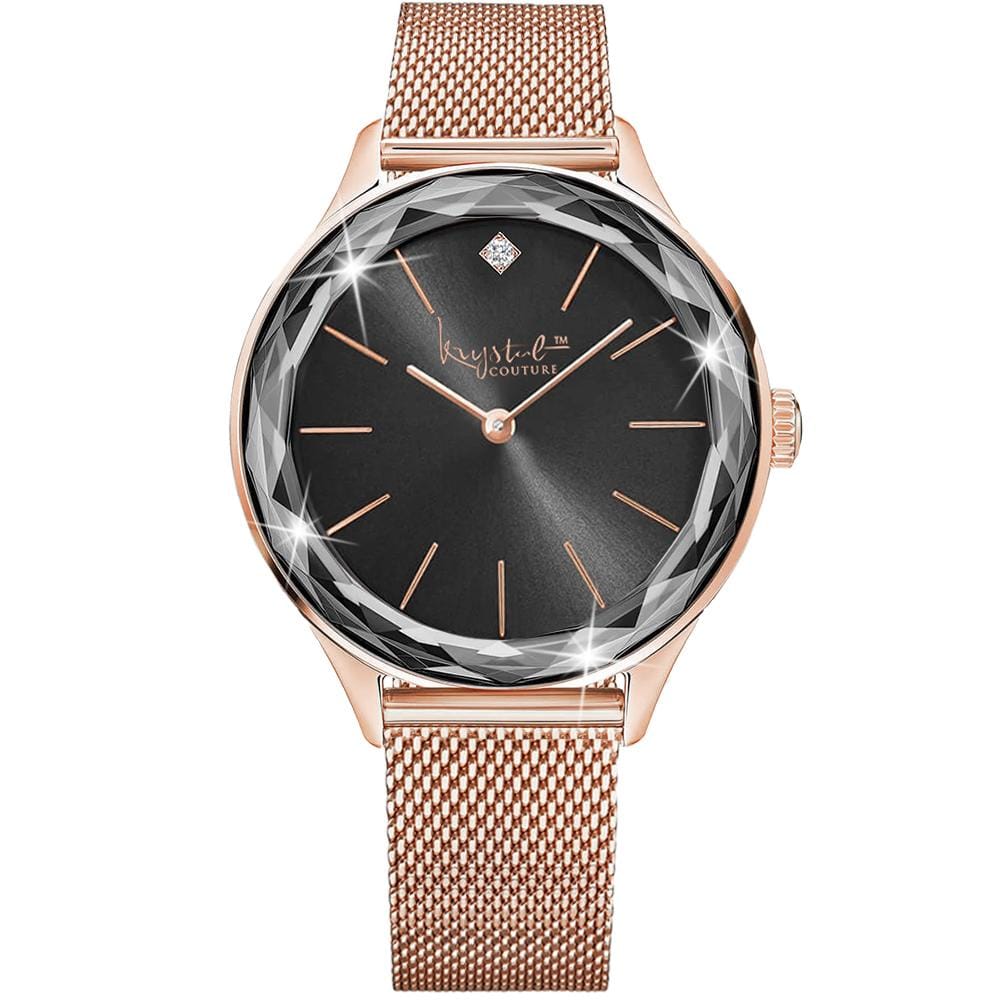 Krystal Couture Geometric Mineral Glass Feat Swarovski® Crystal Watch Rose Gold Black - Brilliant Co